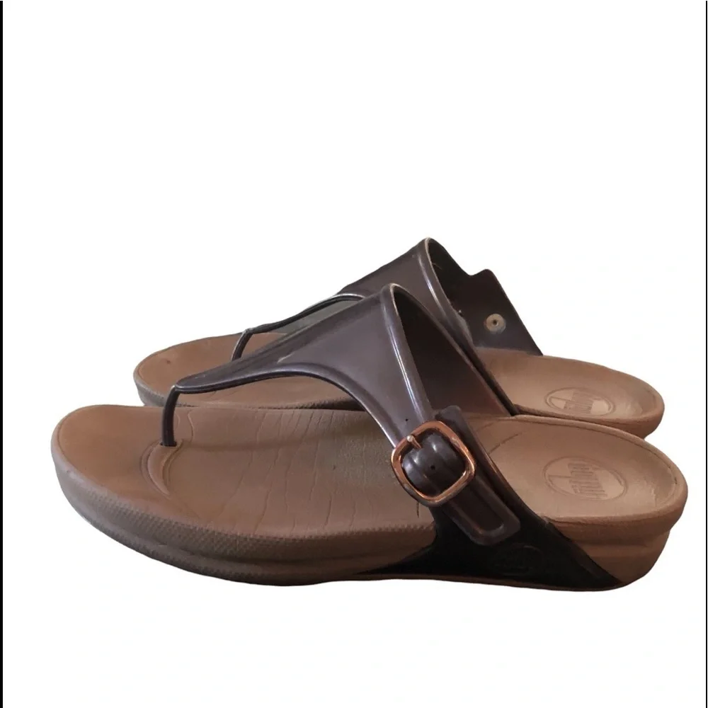 Fitflop Super Jelly Thong Wedge Sandals US 9 Brown Bronze Wedge Comfy Casual
